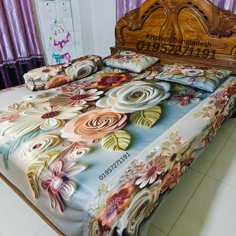 B6 Stylish 3d Bed + Pillow Cover (Premium Quality ১৫০০ গ্রাম গ্যারান্টি)