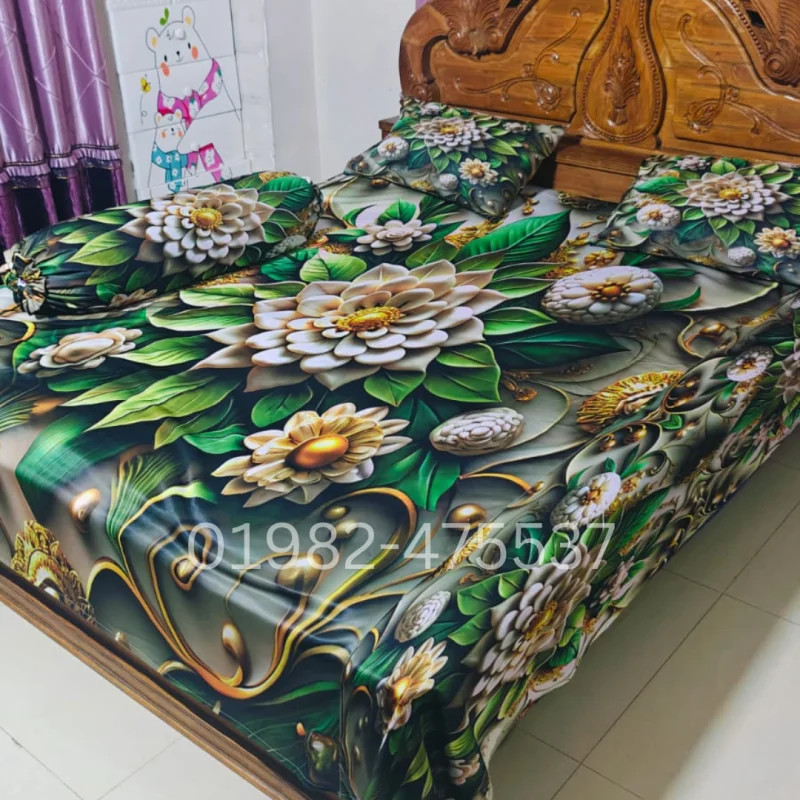 B14 Stylish 3d Bed + Pillow Cover (Premium Quality ১১০০+ গ্রাম DustProof)