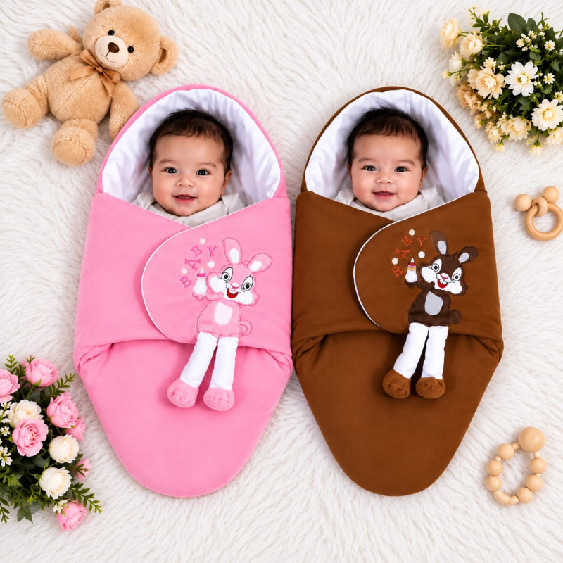 2 পিস অরিজিনাল চায়না Baby Blanket (Coffee+baby pink)